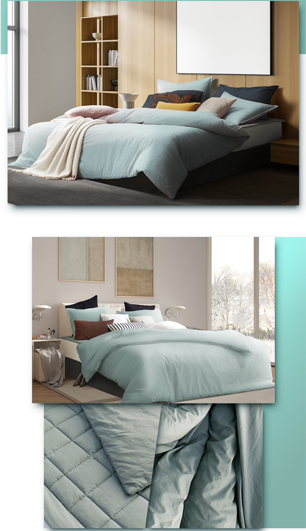 Soft mint bedding design creating unique warmth and comforting ambiance