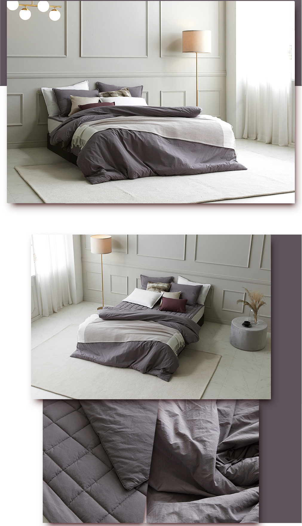 Design emphasizing calm elegance and comfort with charcoal color for cozy bedroom