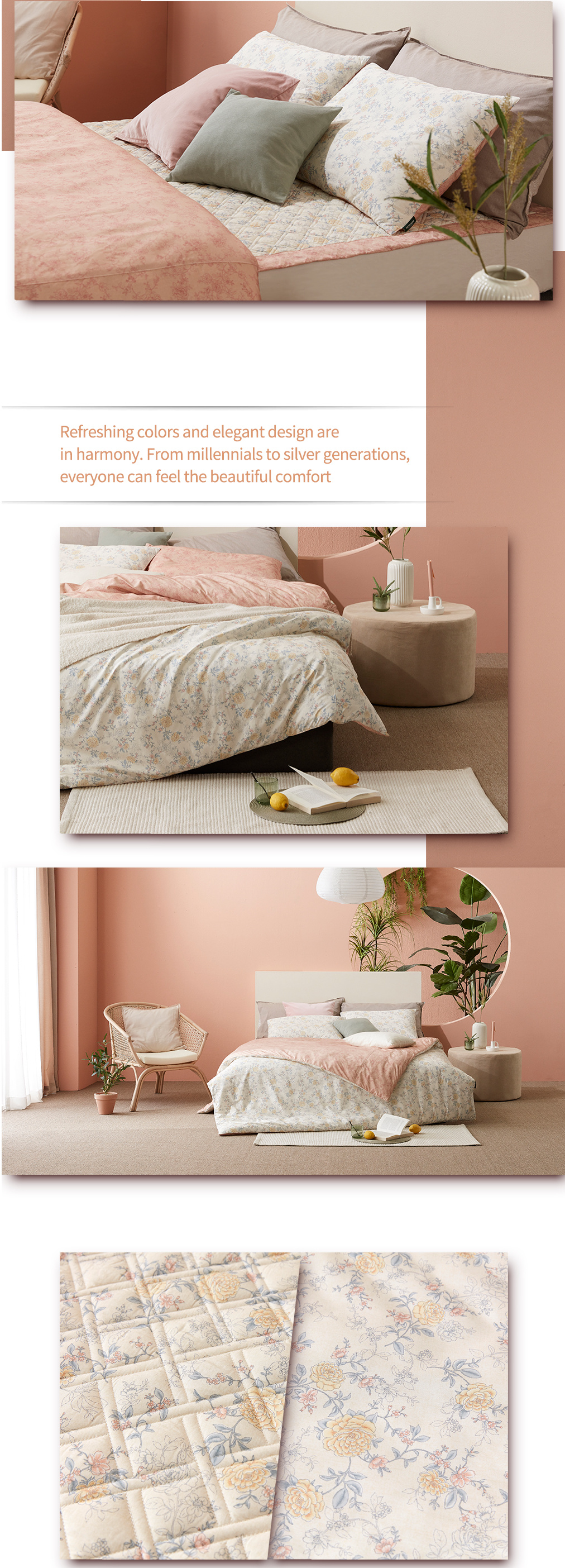 World Home Doctor Rose Gold premium bedding with floral design and grounding technology.