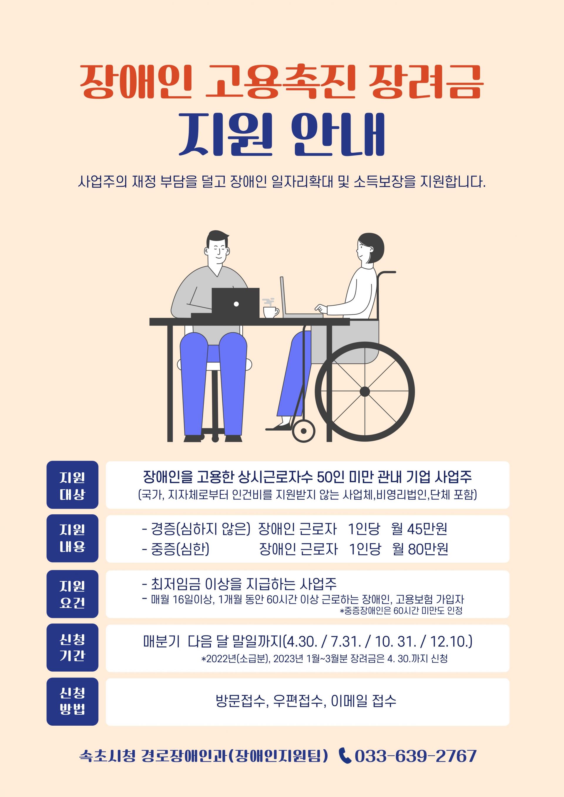 속초시청] 장애인 고용 촉진 장려금 지원 안내 : 속초누리 속초복지