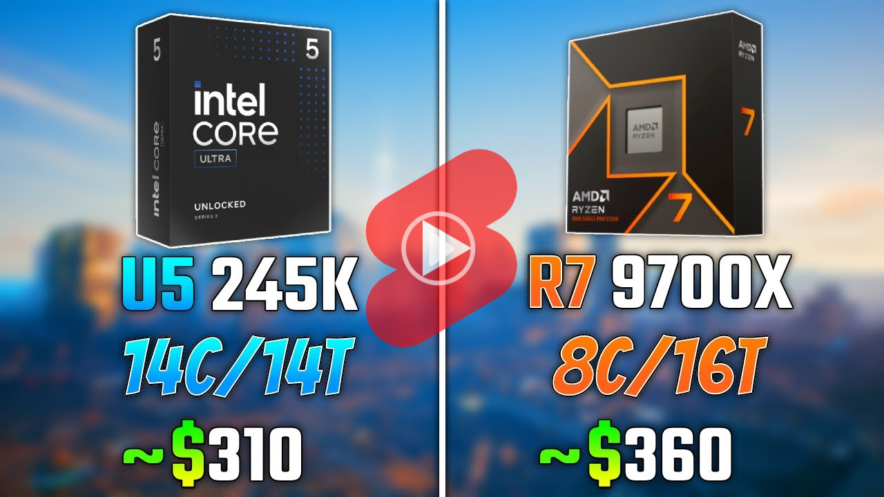 QHD 해상도에서 인텔 울트라 5 245K와 AMD 라이젠7 9700X CPU 게임 성능 비교 영상
