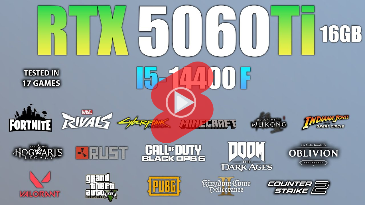 FHD 해상도에서 인텔 i5 14400F CPU + RTX 5060 Ti 그래픽 카드 + 32GB 메모리 구성 PC의 성능 영상