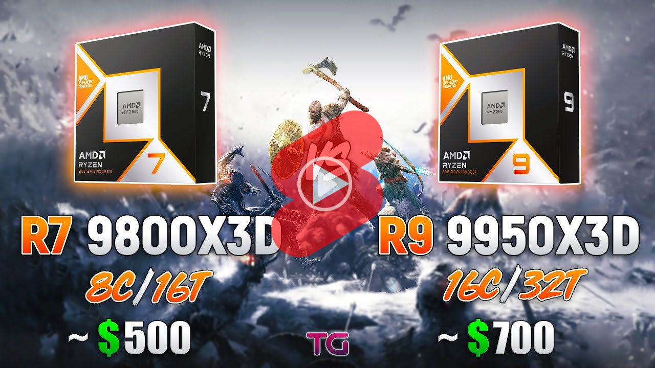 FHD 해상도에서  9950X3D와 9800X3D CPU 게임 성능 비교 영상