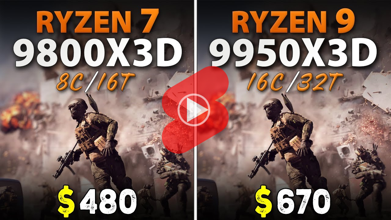 FHD 해상도에서  9950X3D와 9800X3D CPU 게임 성능 비교 영상