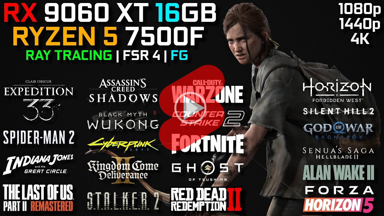 FHD, QHD, 4K 해상도에서 AMD 라이젠5 7500F + RX 9060 XT 16GB 조합 게임 성능 확인 영상