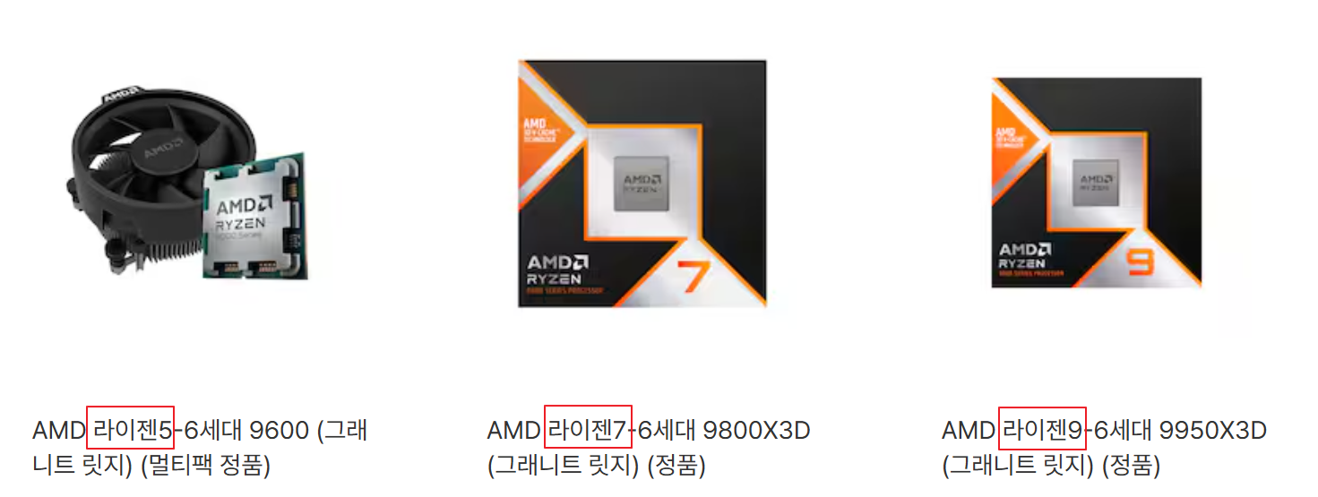 AMD의 라이젠5, 라이젠7, 라이젠9 CPU