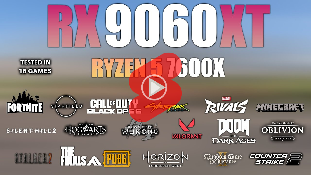 FHD 해상도에서 AMD 라이젠5 7600X + RX 9060 XT 16GB 조합 게임 성능 확인 영상