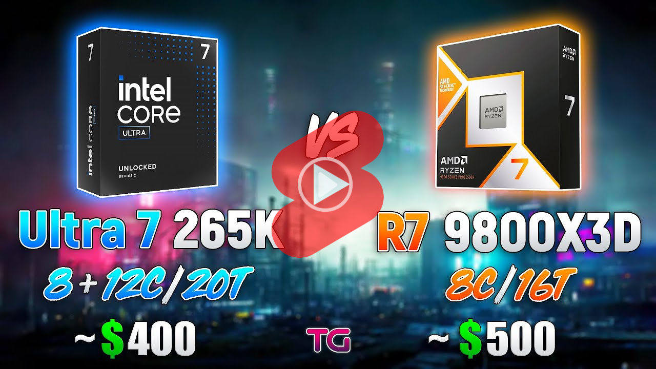 FHD 해상도에서 9800X3D vs 265 게임 성능 비교 영상