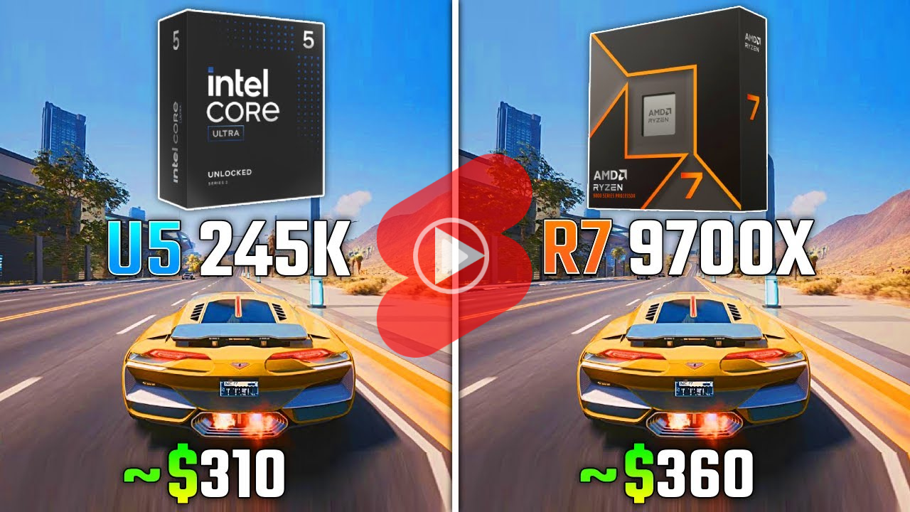 4K 해상도에서 인텔 울트라 5 245K와 AMD 라이젠7 9700X CPU 게임 성능 비교 영상