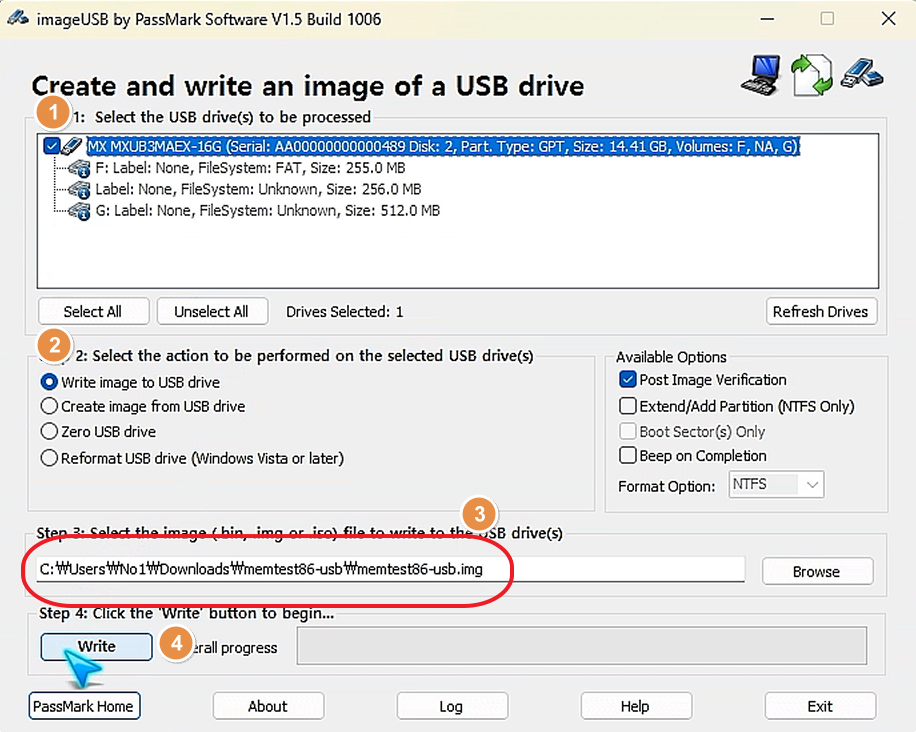 MemTest86 실행 usb 이미지 제작 과정