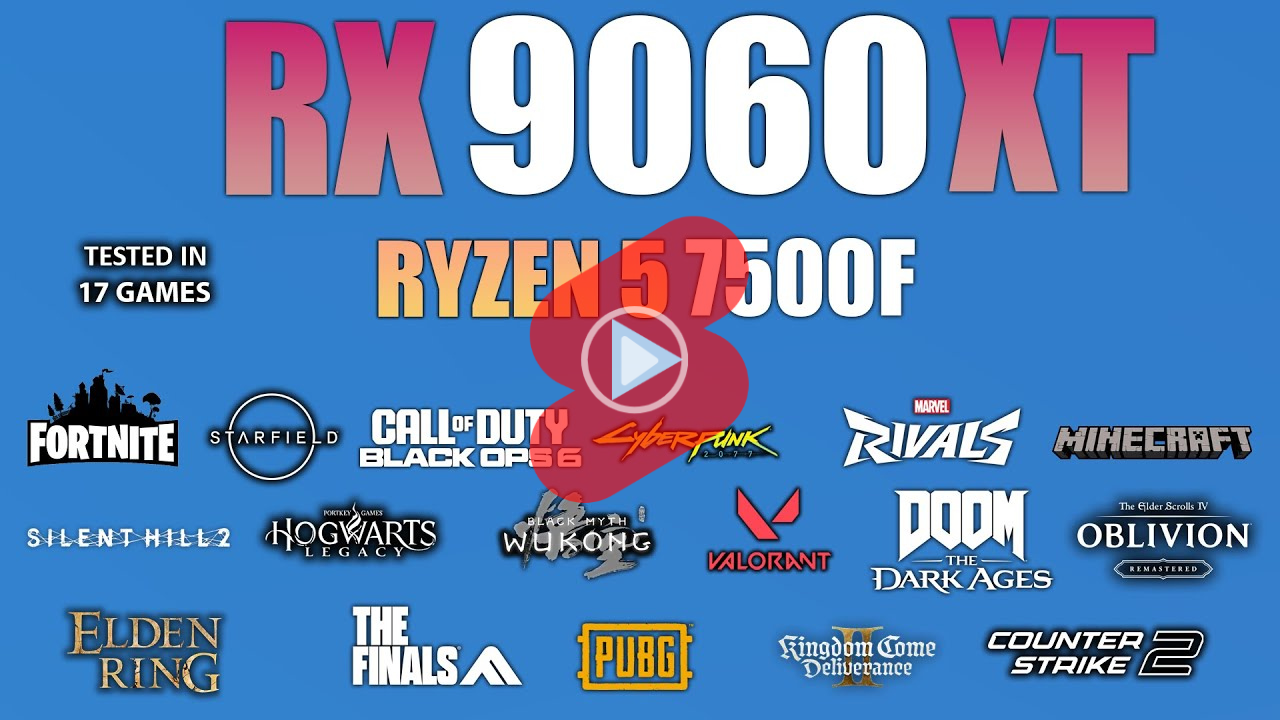 FHD 해상도에서 AMD 라이젠5 7500F + RX 9060 XT 16GB 조합 게임 성능 확인 영상