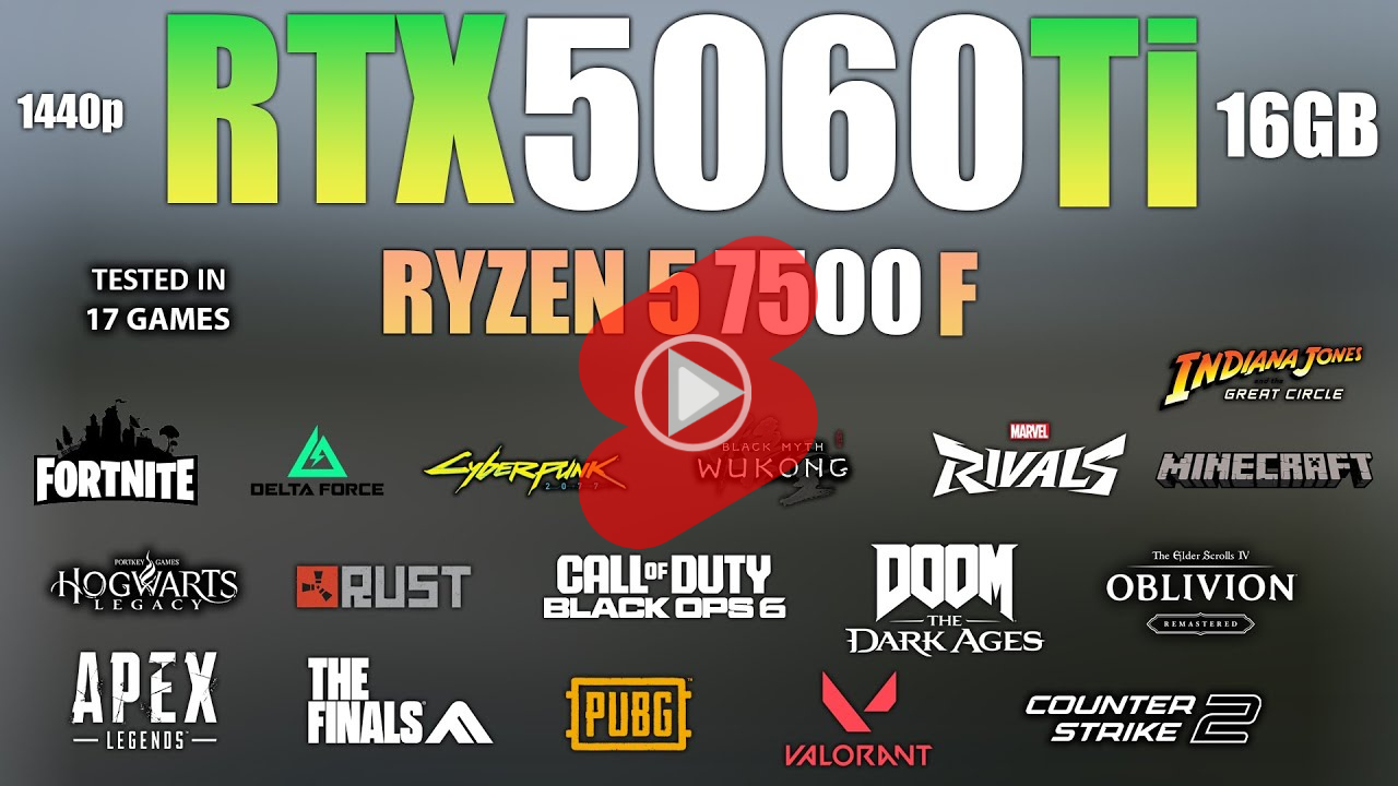 라이젠5 7500F + 32GB RAM + RTX 5060 Ti 구성 게임 PC의 게임 성능