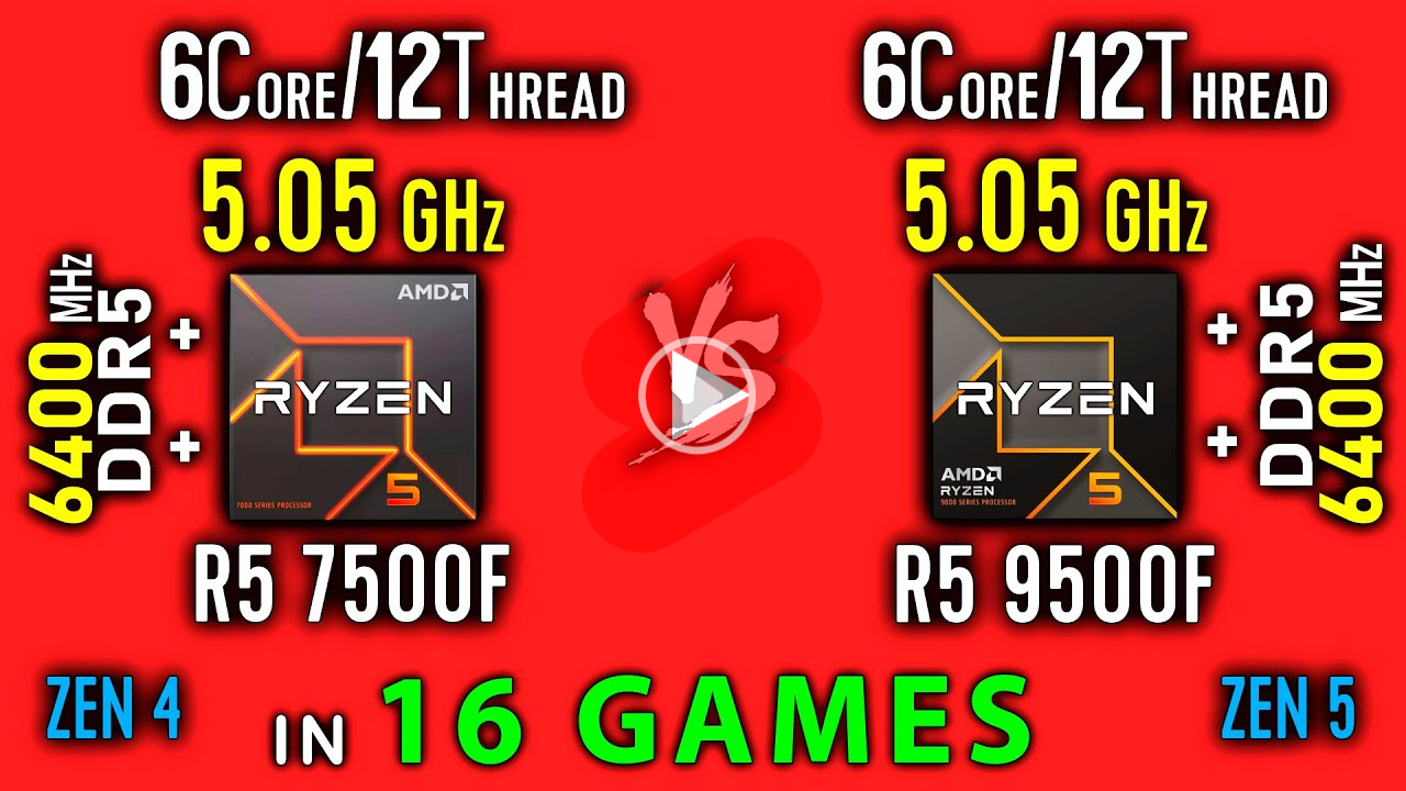 라이젠5 9500F와 7500F 게임 성능 비교 영상