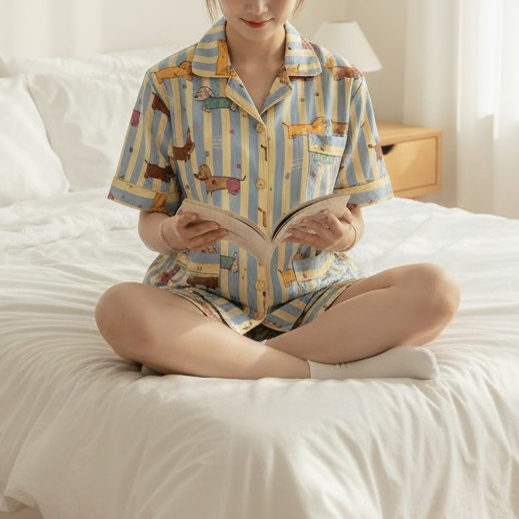 퍼피 스트라이프 반팔 반바지 파자마 잠옷 홈웨어