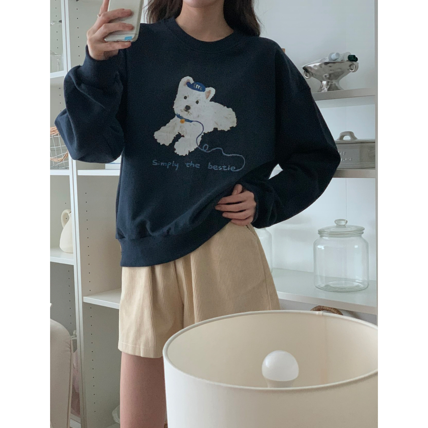 강아지 라운드 맨투맨 귀여운 캐주얼 기본템
