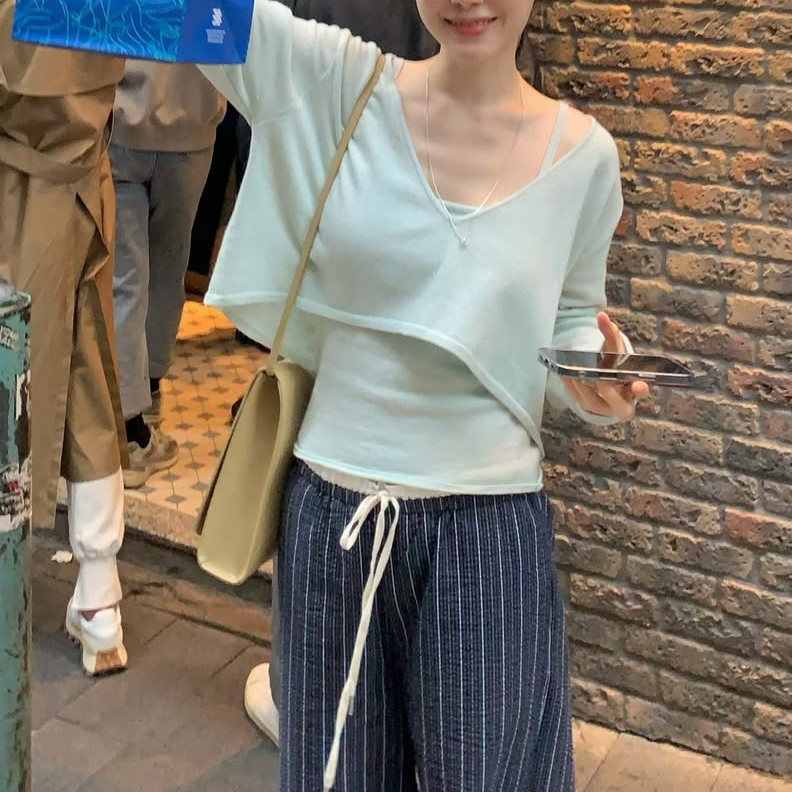 배색 루즈핏 일자 와이드 팬츠 3컬러 스트라이프 허리 밴딩 봄신상 바지 개강룩 레이어드룩 상세 이미지 25