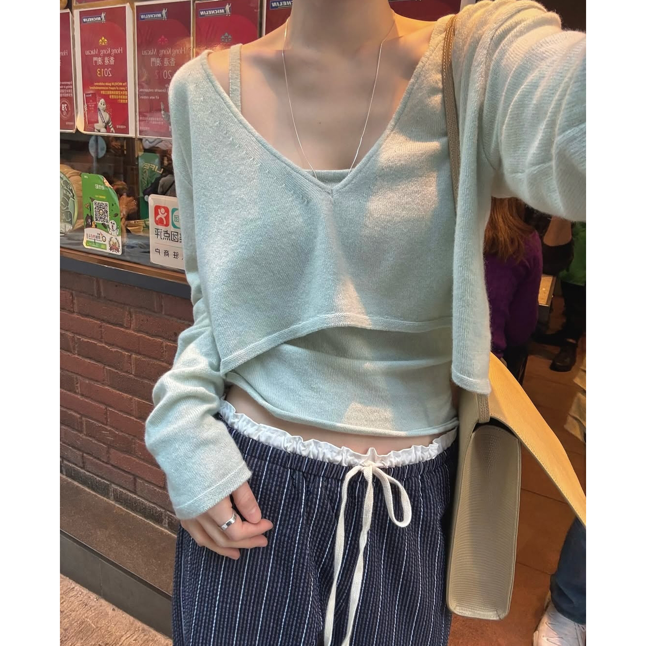 배색 루즈핏 일자 와이드 팬츠 3컬러 스트라이프 허리 밴딩 봄신상 바지 개강룩 레이어드룩 상세 이미지 30