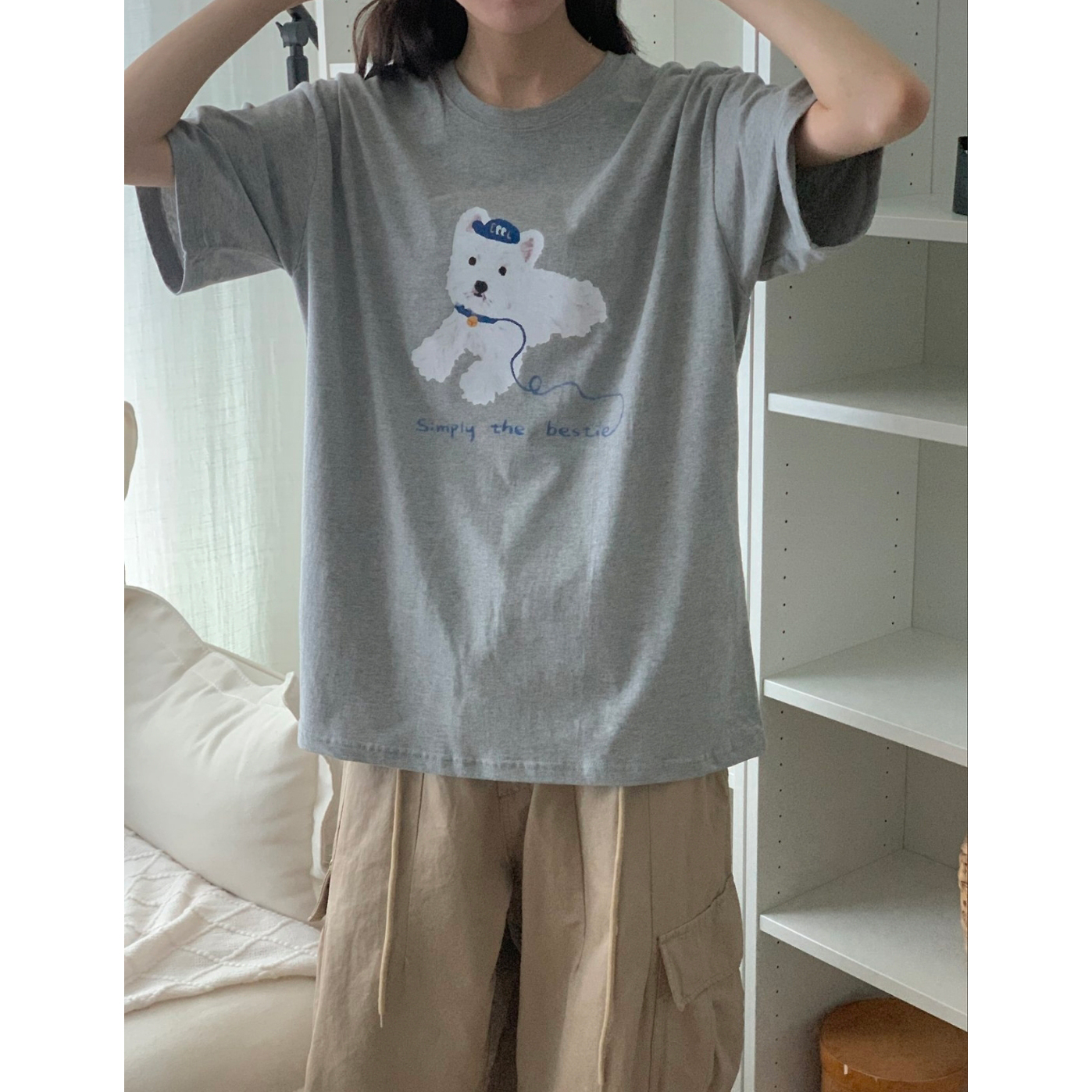 강아지 코튼 루즈핏 반팔티 박스티
