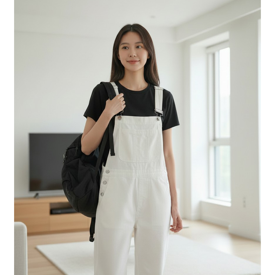 푸디 코튼 루즈핏 오버롤 멜빵 바지