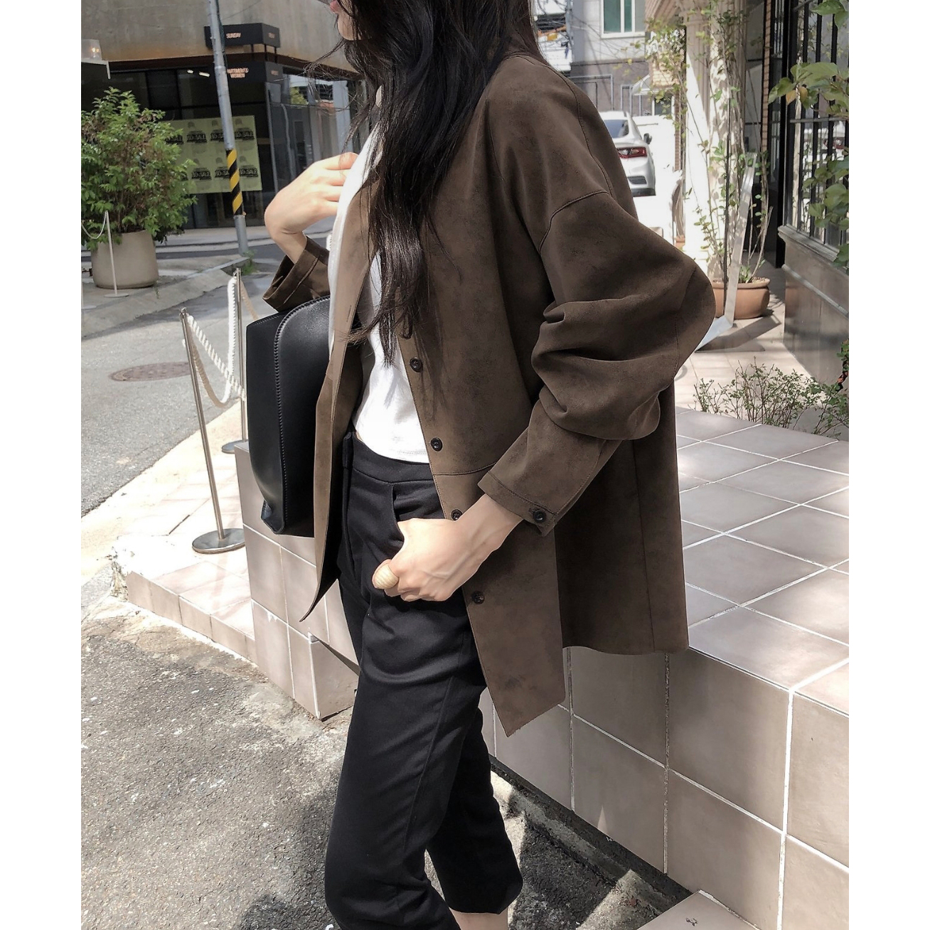 26FW 니드 루즈핏 스웨이드 하프 코트