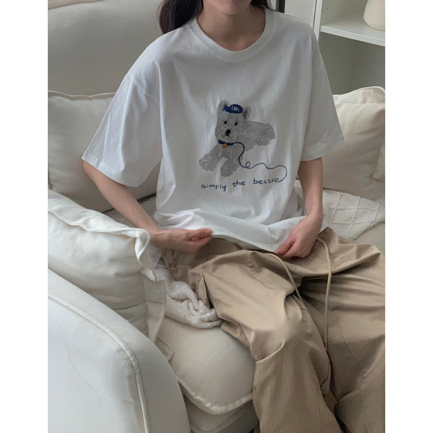 강아지 코튼 루즈핏 반팔티 박스티