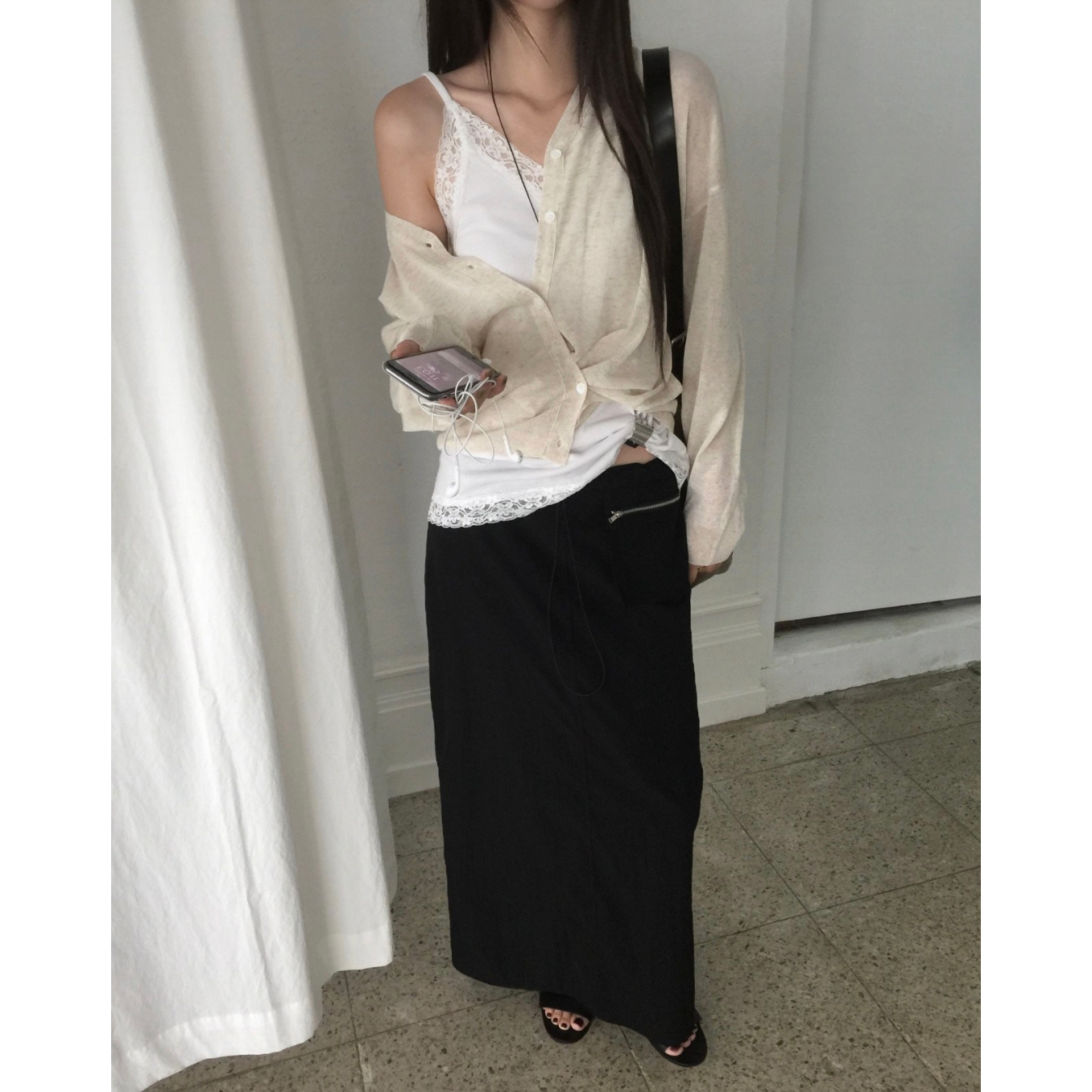 마리 레이스 롱나시 부유방 커버 날씬핏 뷔스티에 원피스형 나시