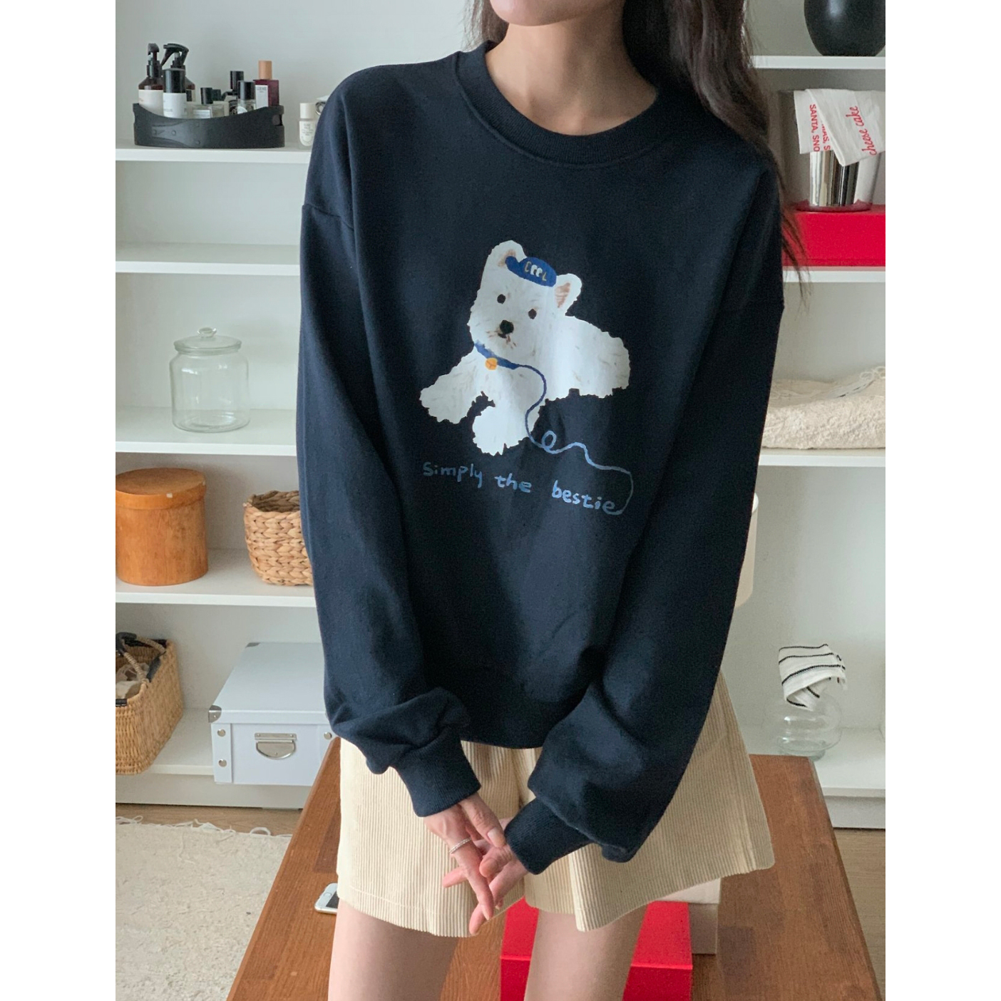 강아지 라운드 맨투맨 귀여운 캐주얼 기본템