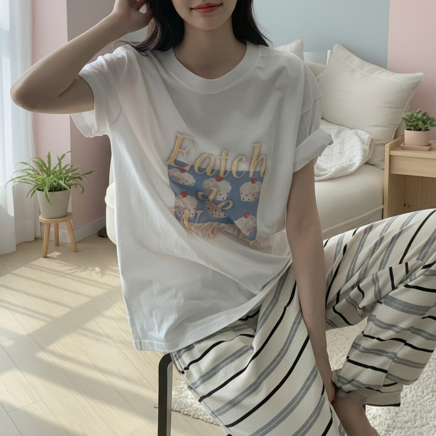 머핀 디지털 나염 반팔 박스티