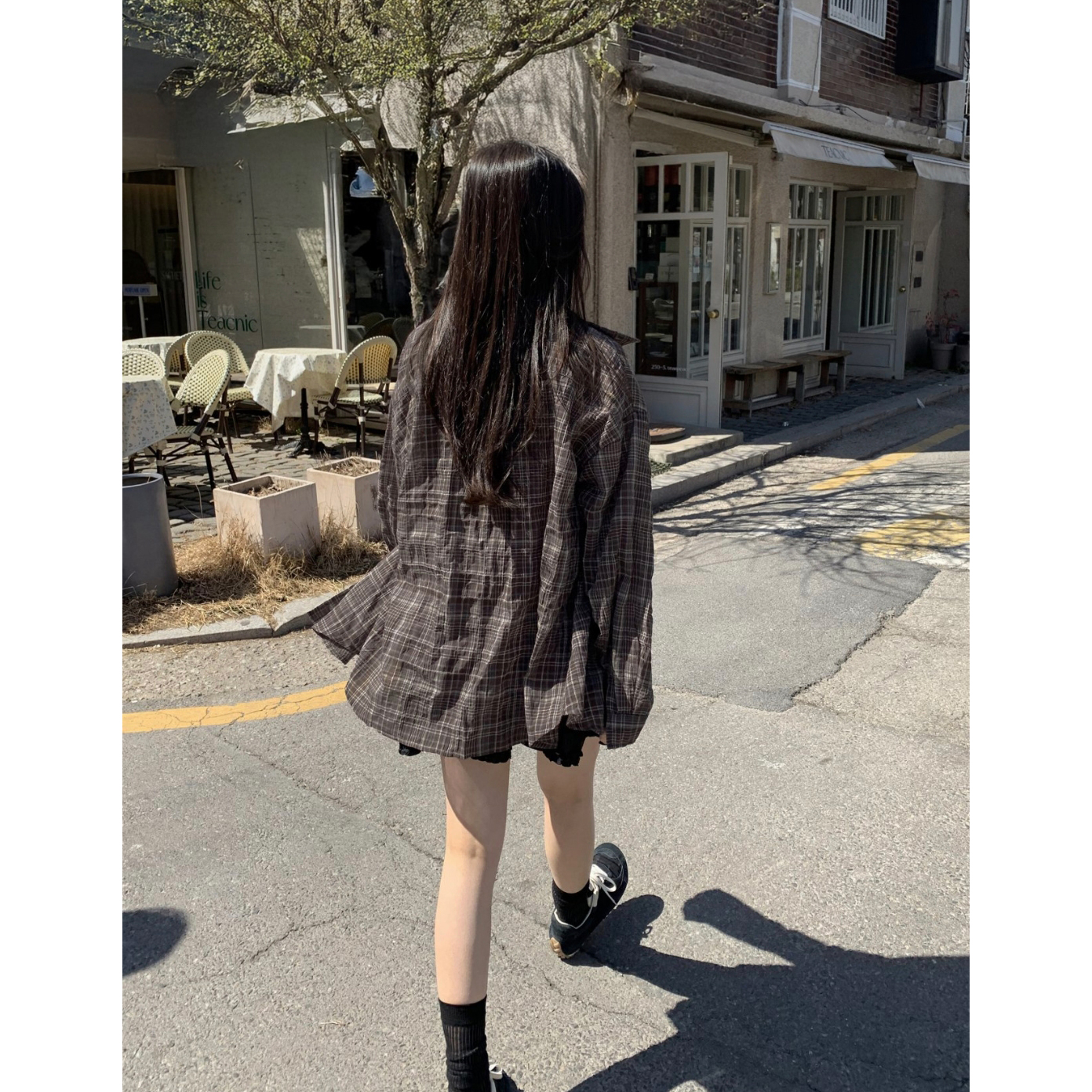 레이크 여름 긴팔 루즈핏 체크 셔츠 살안타템