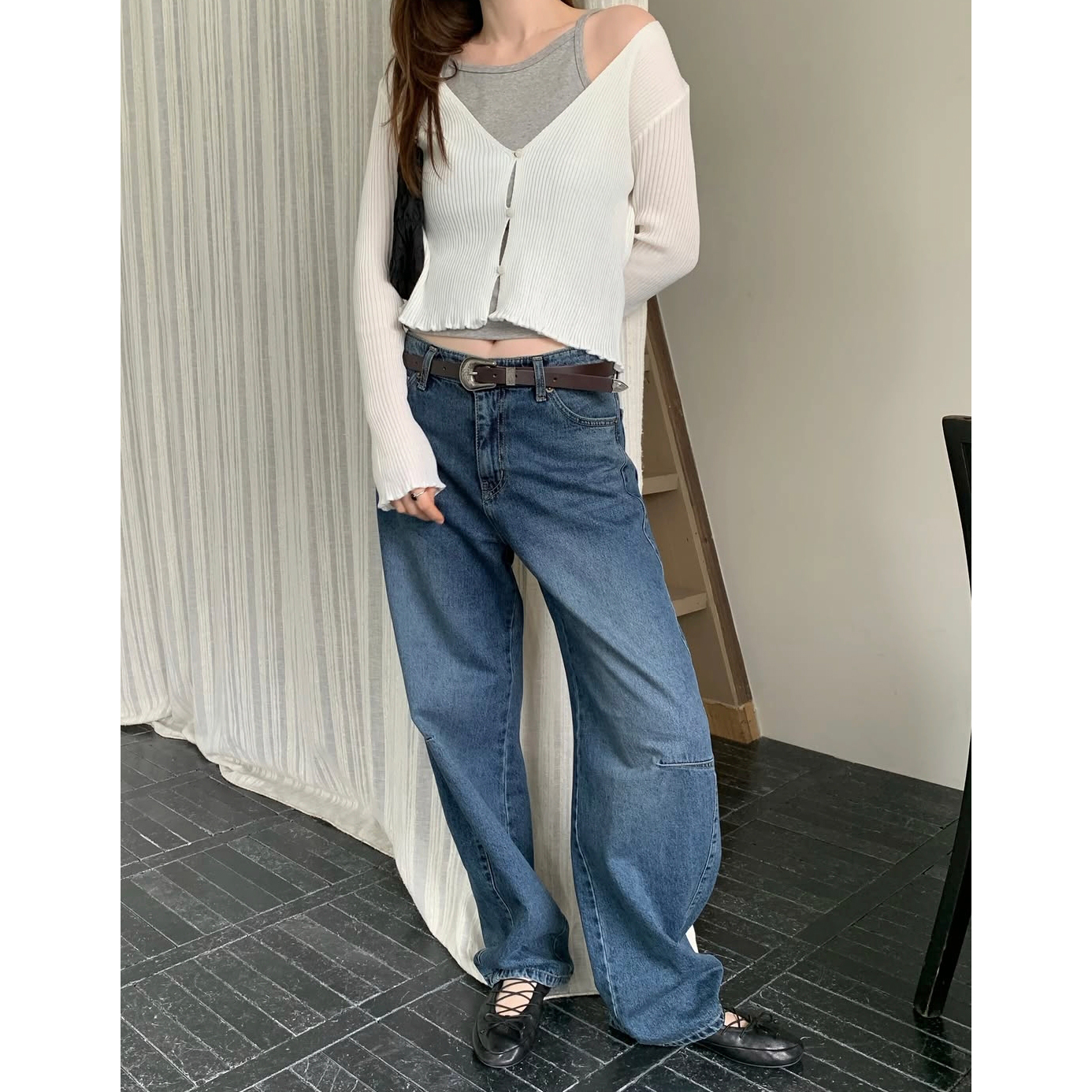 26FW 골지 레이어드 프릴 크롭 가디건