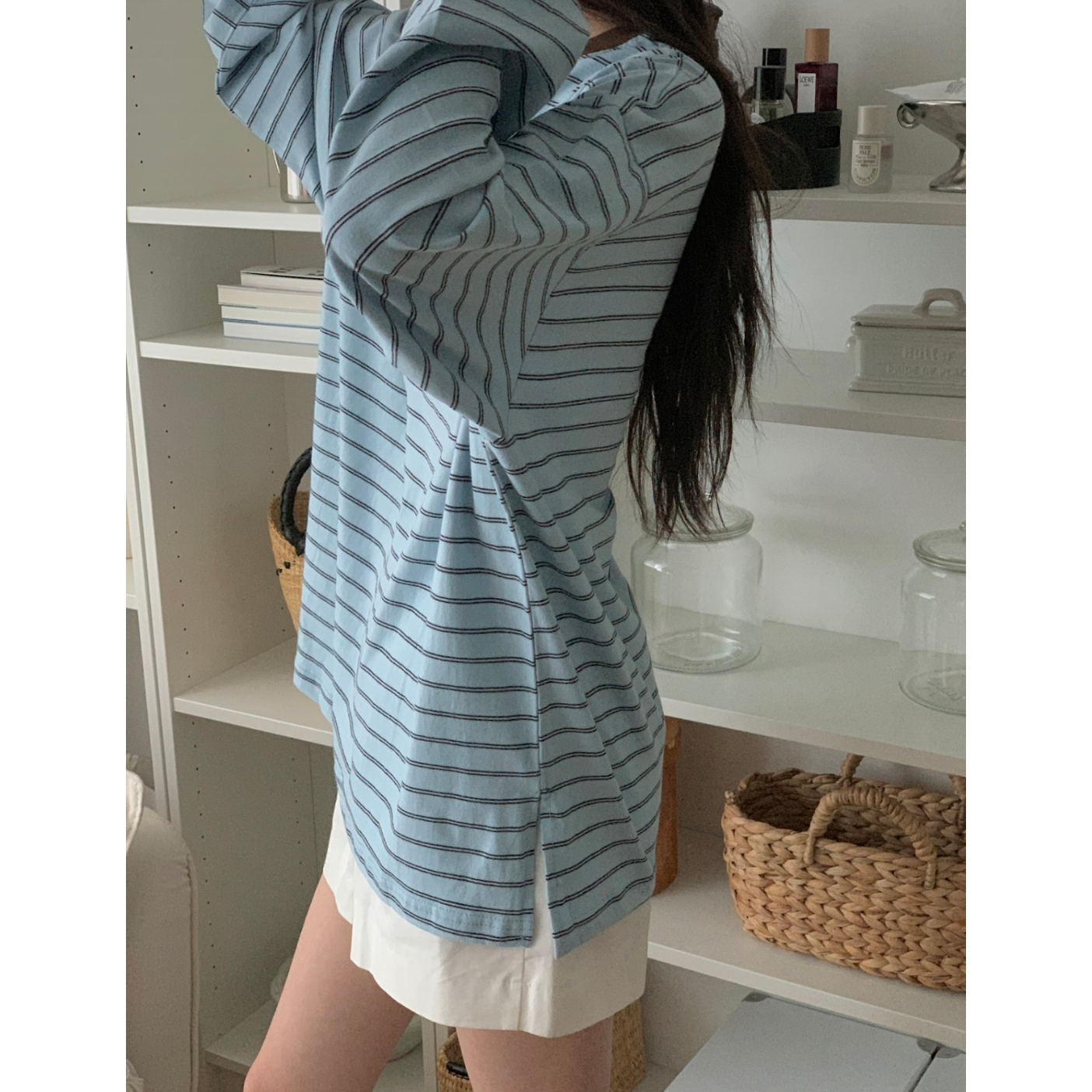 캐주얼 배색 단가라 루즈핏 박스티