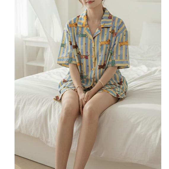 퍼피 스트라이프 반팔 반바지 파자마 잠옷 홈웨어