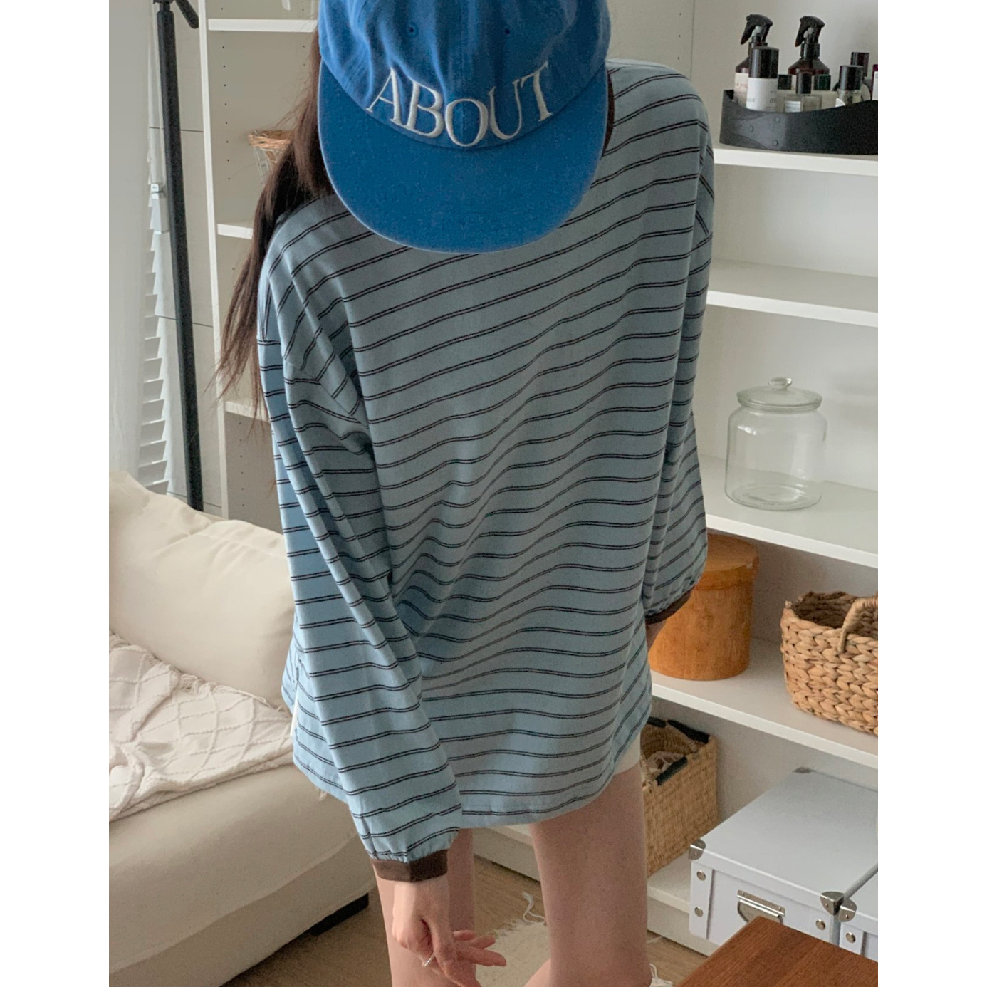 캐주얼 배색 단가라 루즈핏 박스티