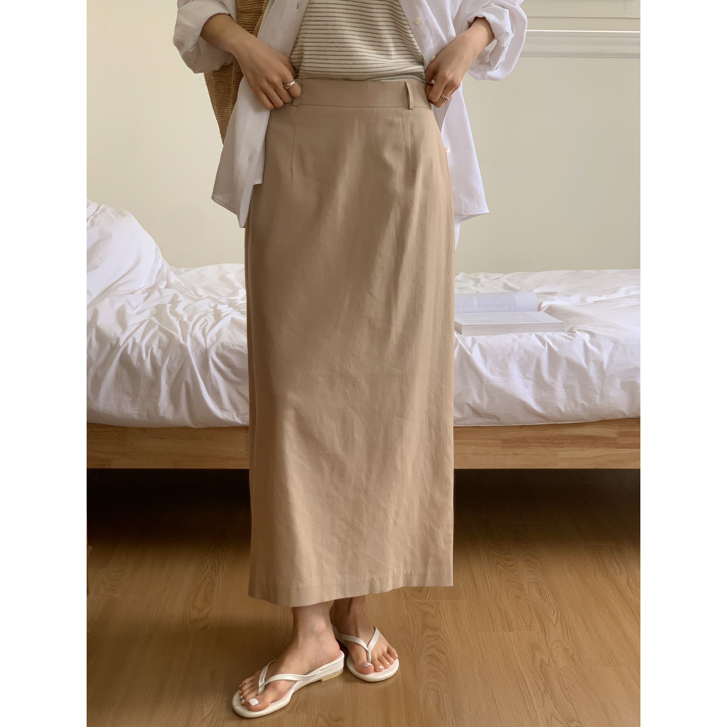 데일리 에이치 라인 베이직 린넨 롱스커트