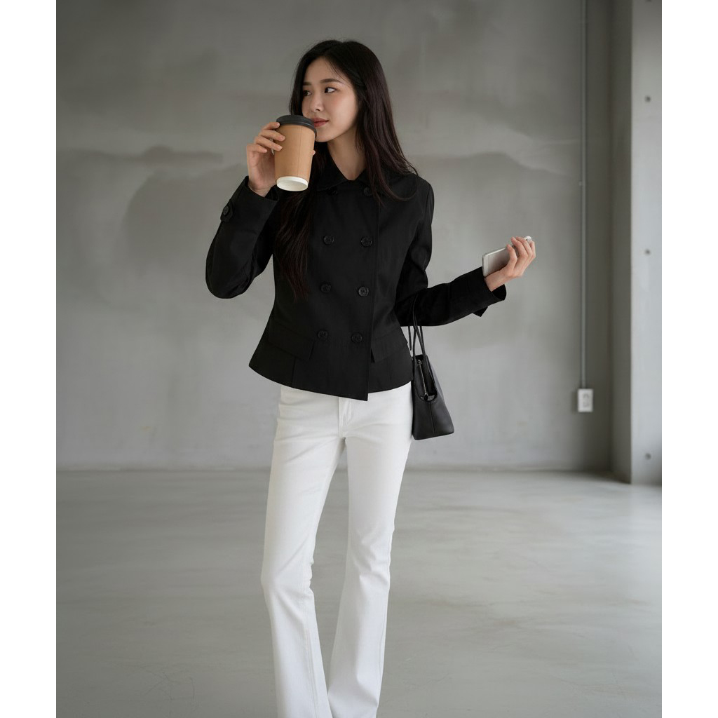 테드 슬림핏 숏 트렌치 자켓