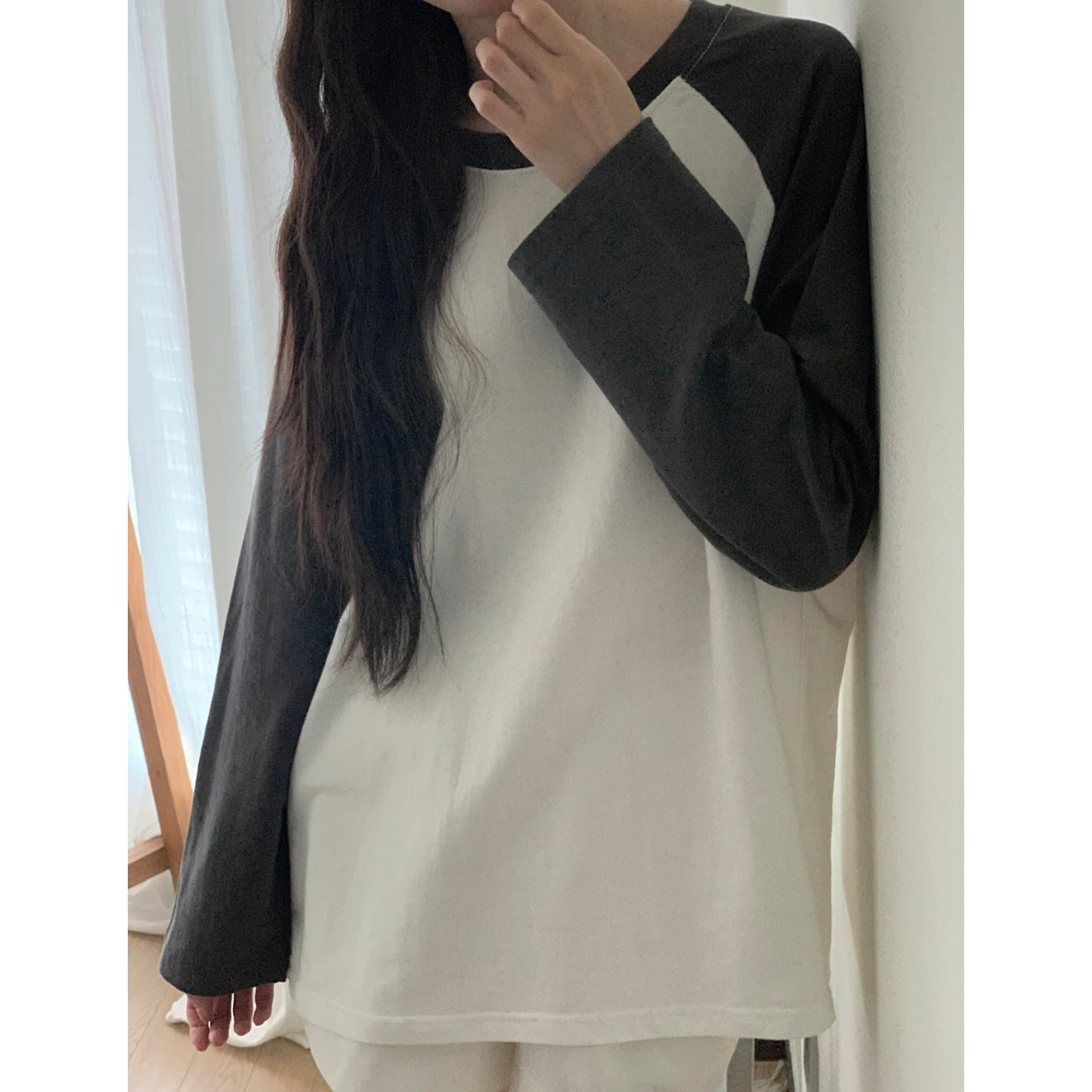 엘리 배색 나그랑 루즈핏 티셔츠 박스티