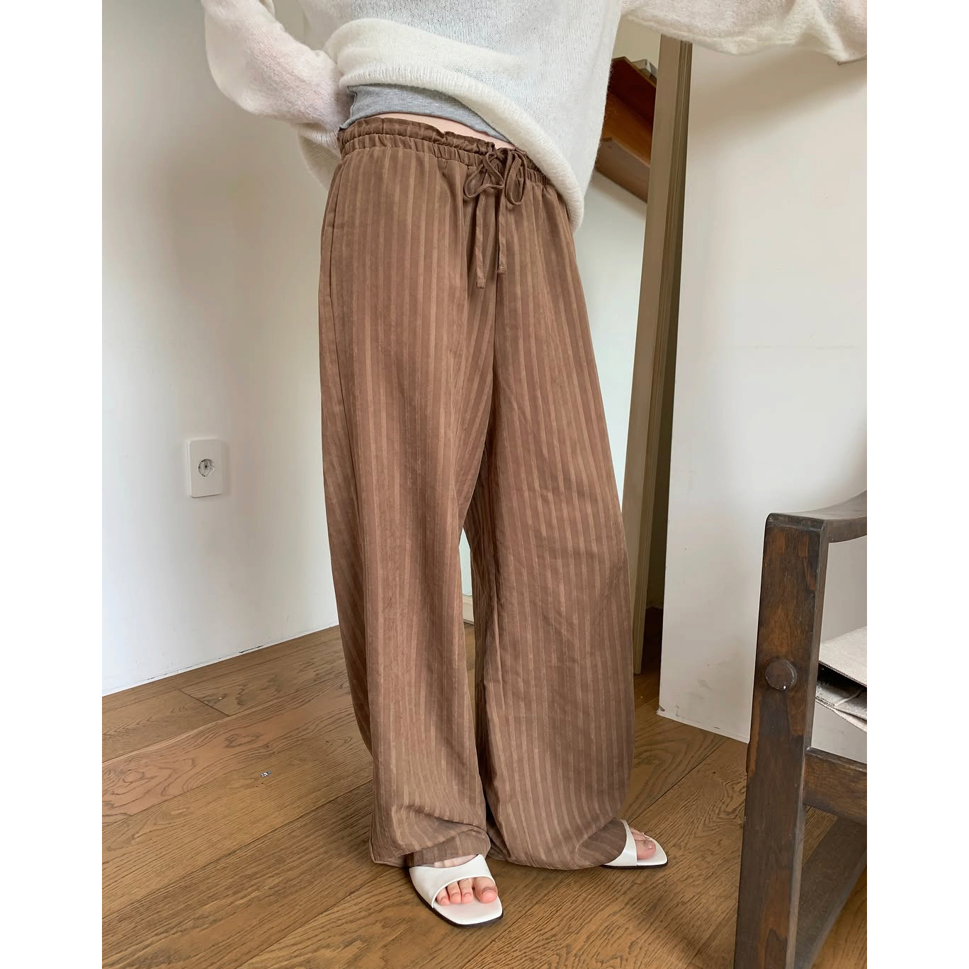 페루 헤링본 스트라이프 와이드 팬츠
