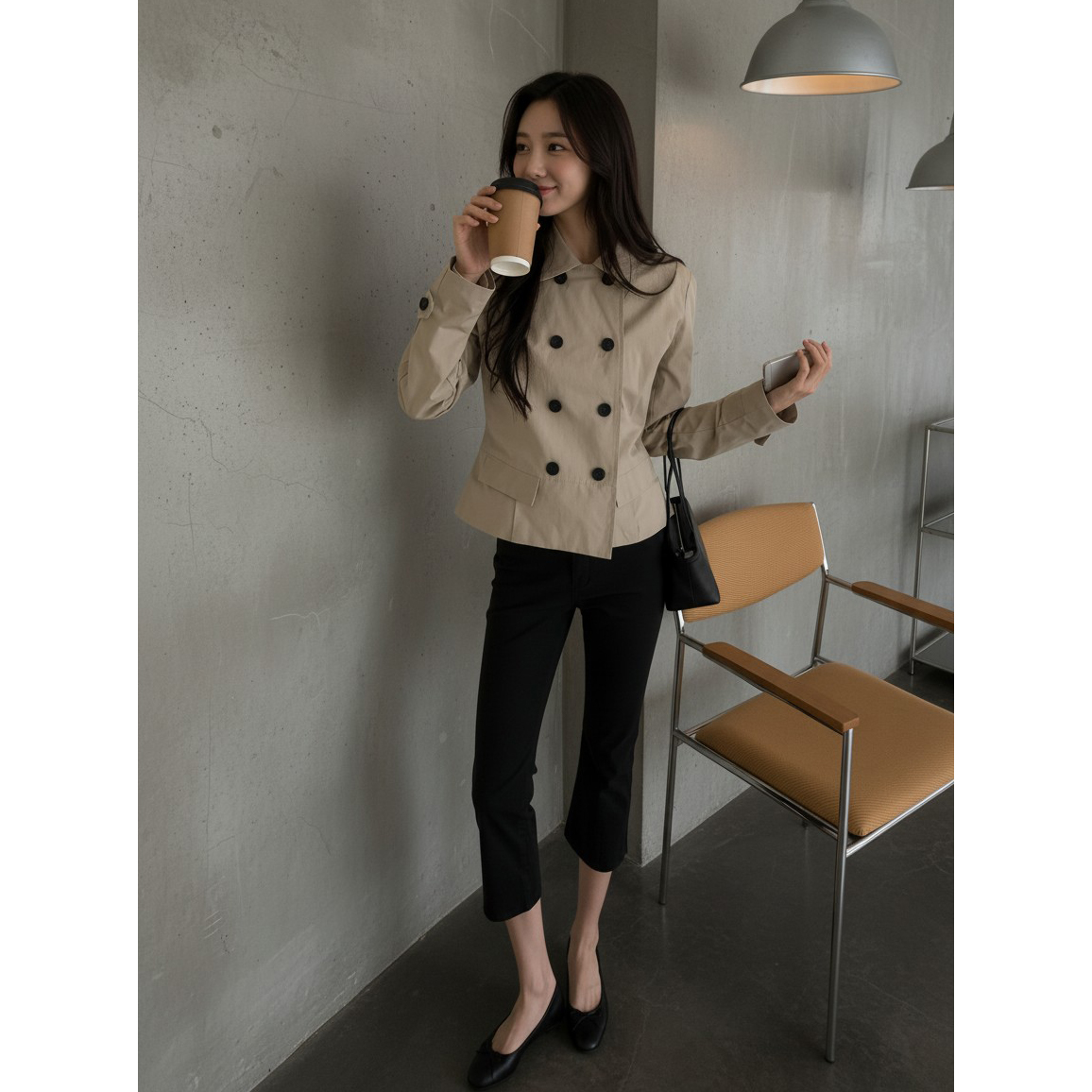 테드 슬림핏 숏 트렌치 자켓