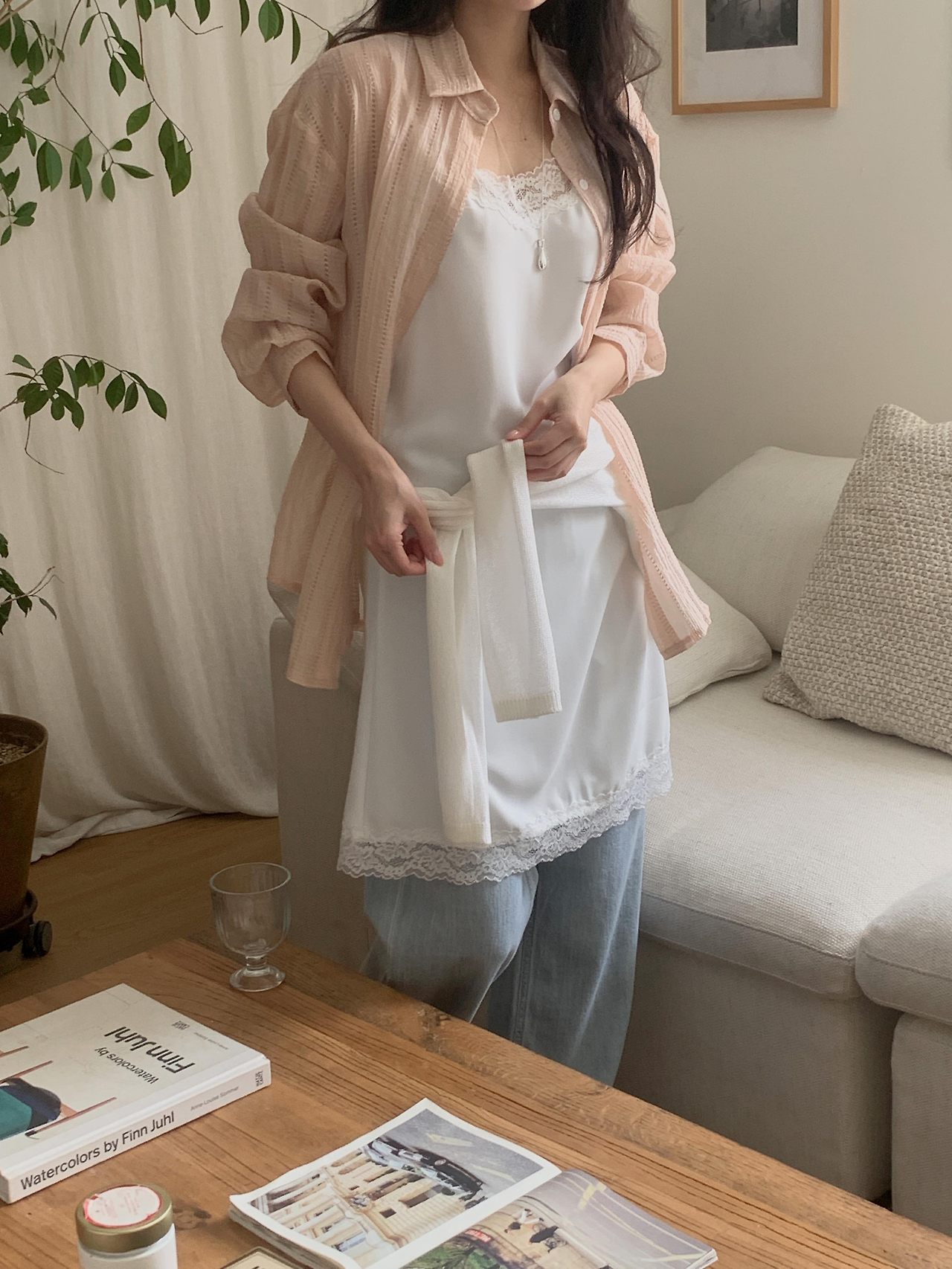 포모 여름 긴팔 시스루 펀칭 루즈핏 셔츠 살안타템