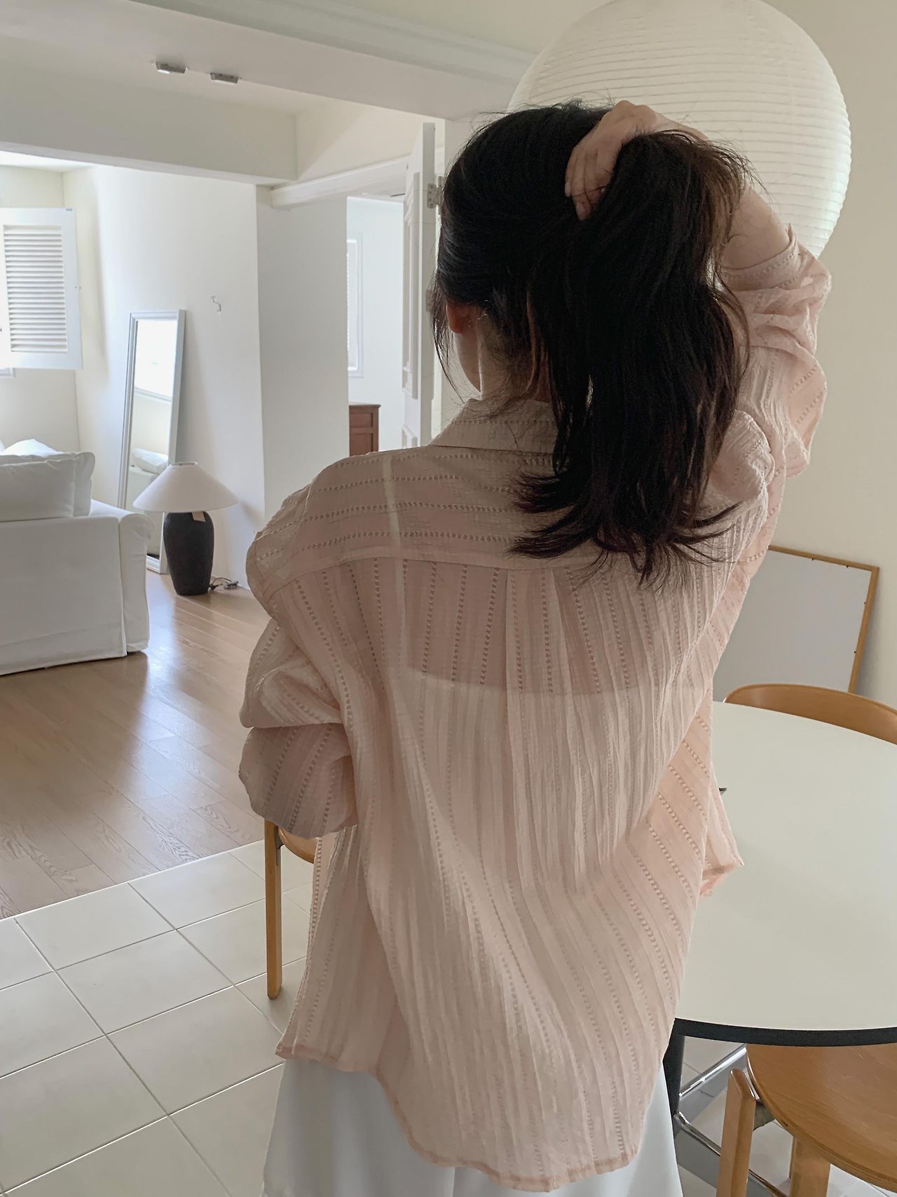 포모 여름 긴팔 시스루 펀칭 루즈핏 셔츠 살안타템