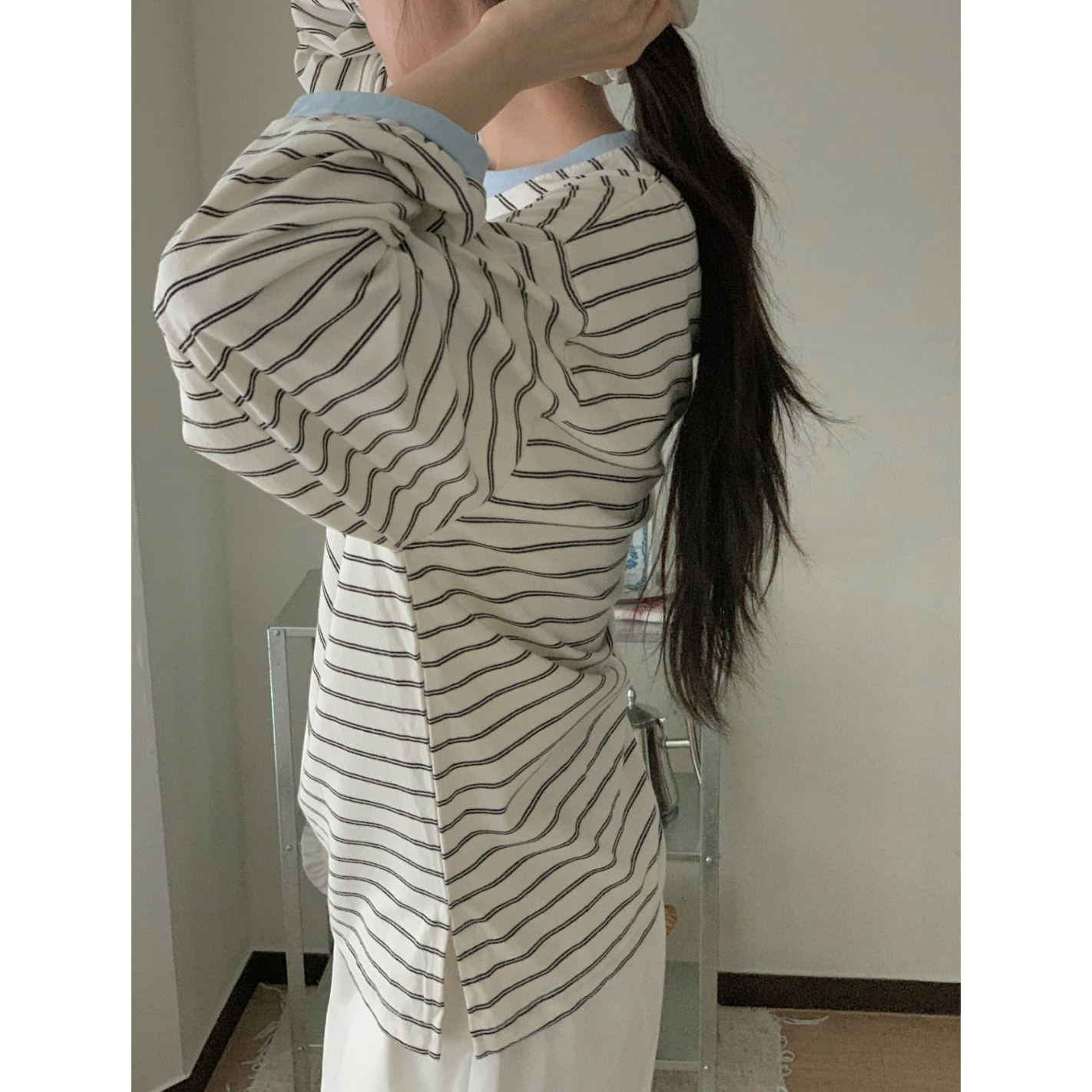 캐주얼 배색 단가라 루즈핏 박스티