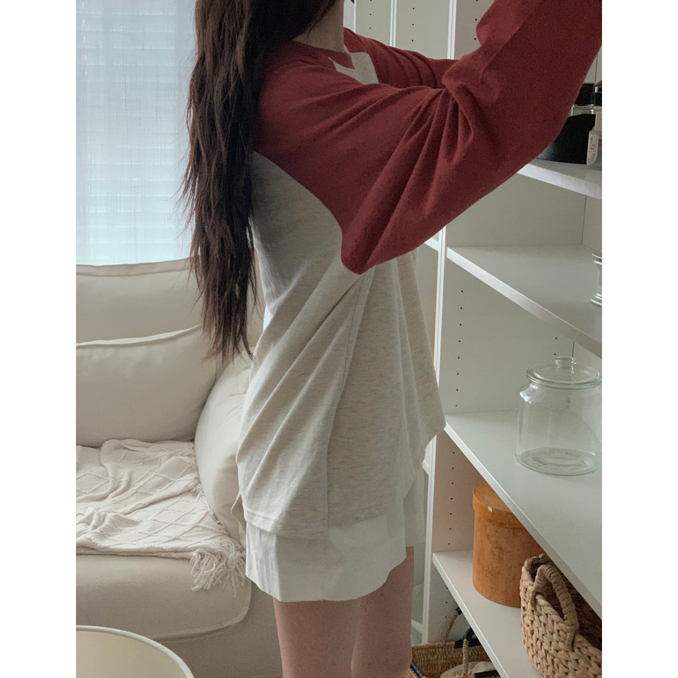 엘리 배색 나그랑 루즈핏 티셔츠 박스티