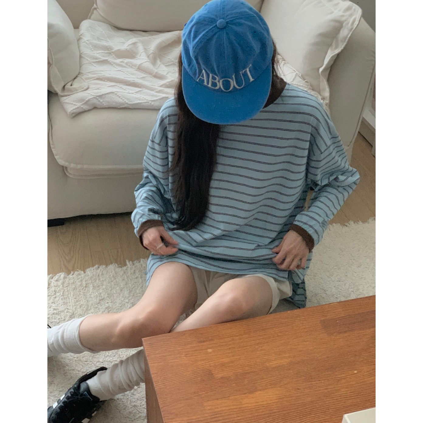캐주얼 배색 단가라 루즈핏 박스티