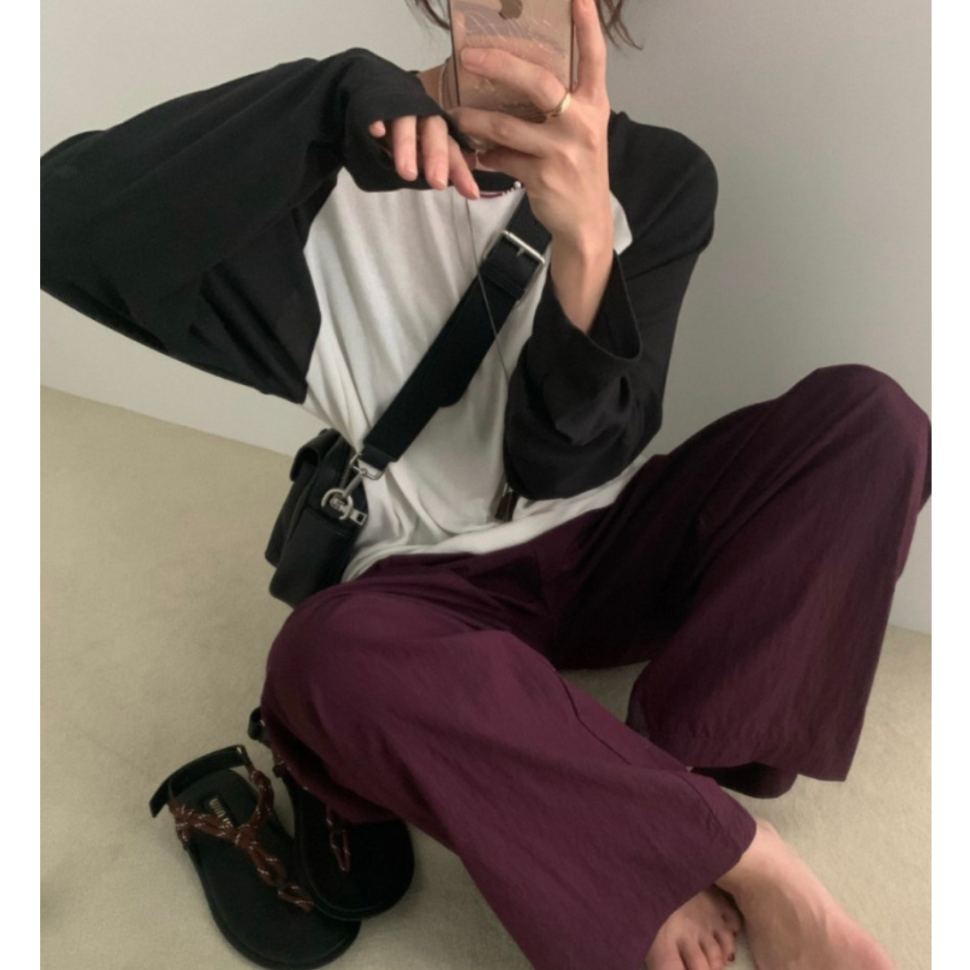 탬 배색 긴팔 나그랑 스판 찰랑 루즈핏 티셔츠