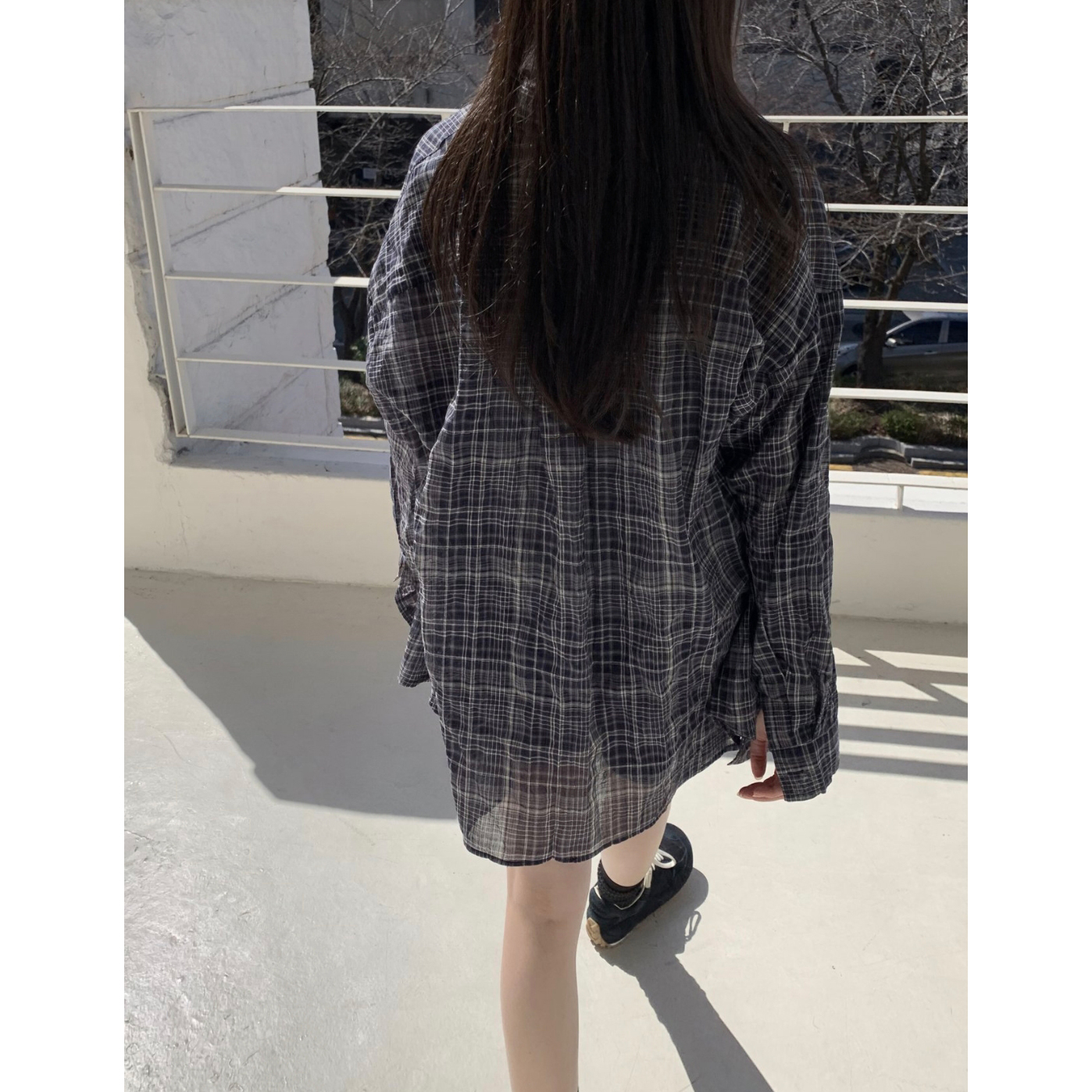레이크 여름 긴팔 루즈핏 체크 셔츠 살안타템