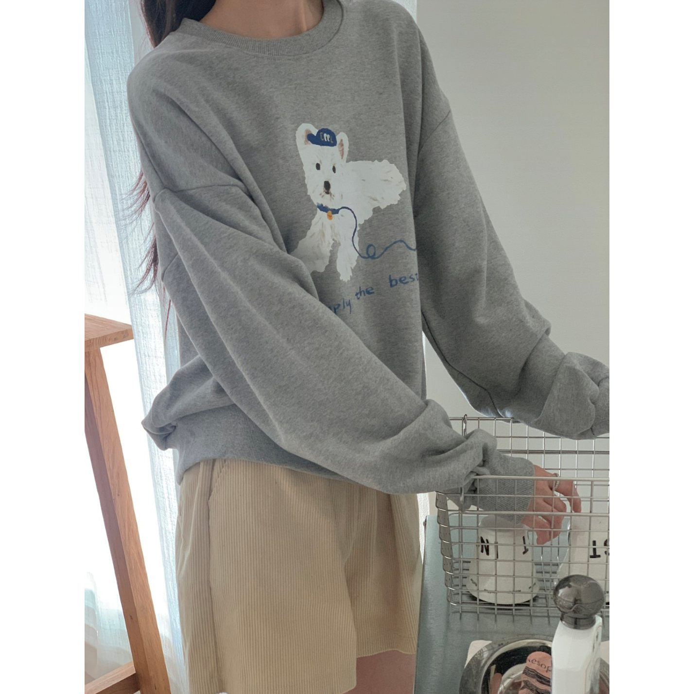 강아지 라운드 맨투맨 귀여운 캐주얼 기본템