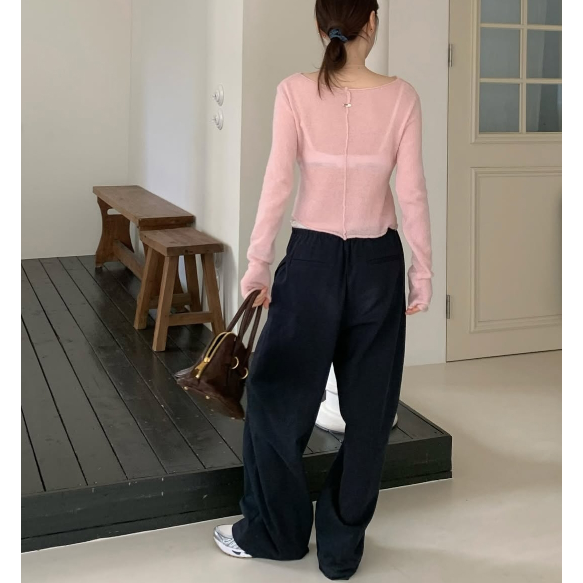 배색 루즈핏 일자 와이드 팬츠 3컬러 스트라이프 허리 밴딩 봄신상 바지 개강룩 레이어드룩 상세 이미지 34
