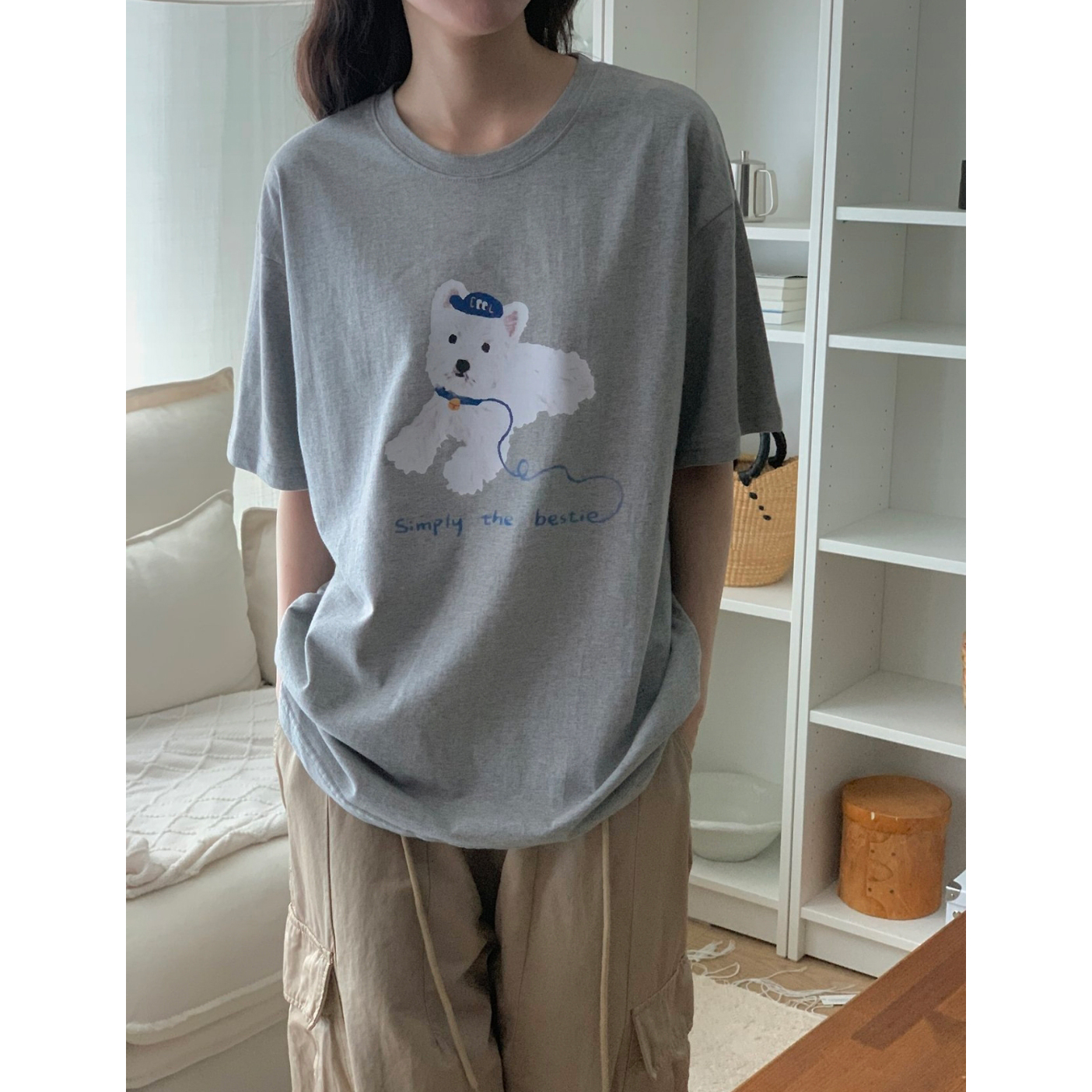 강아지 코튼 루즈핏 반팔티 박스티