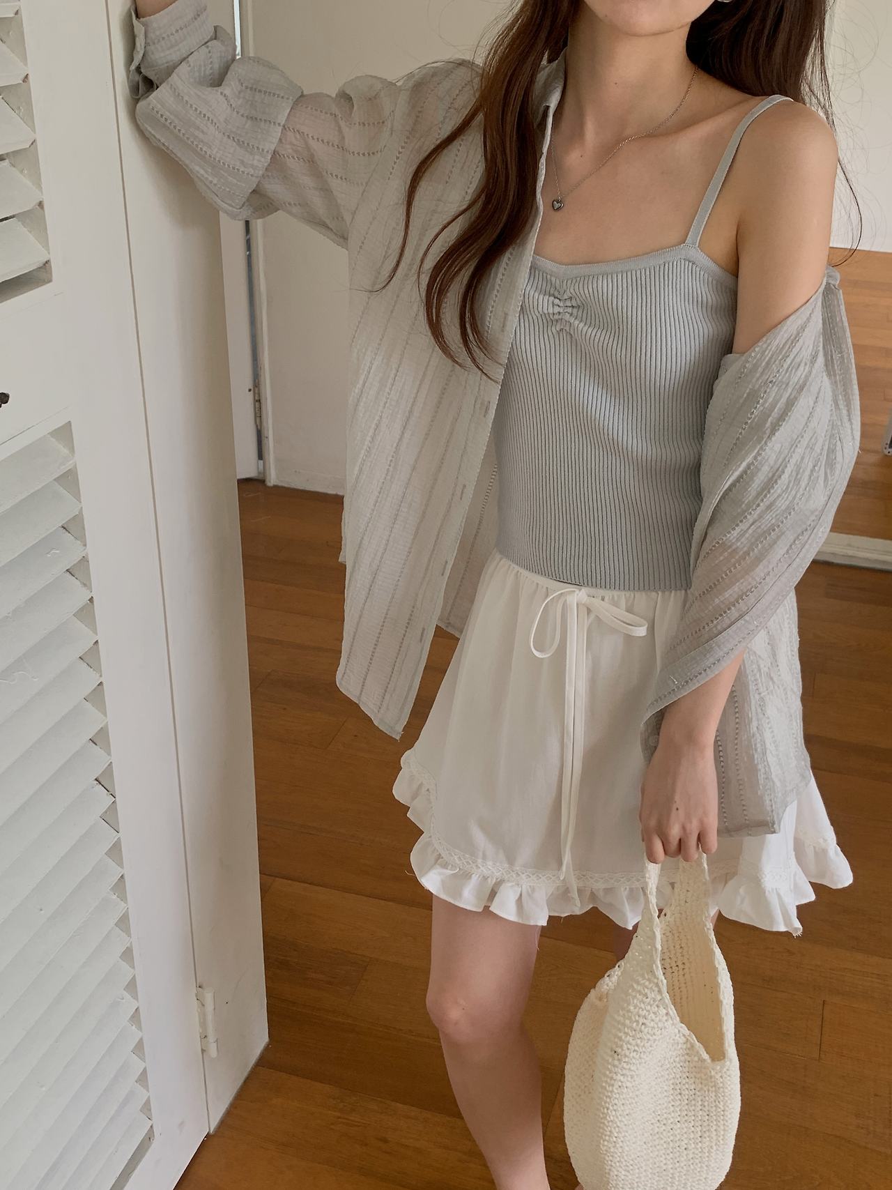 포모 여름 긴팔 시스루 펀칭 루즈핏 셔츠 살안타템