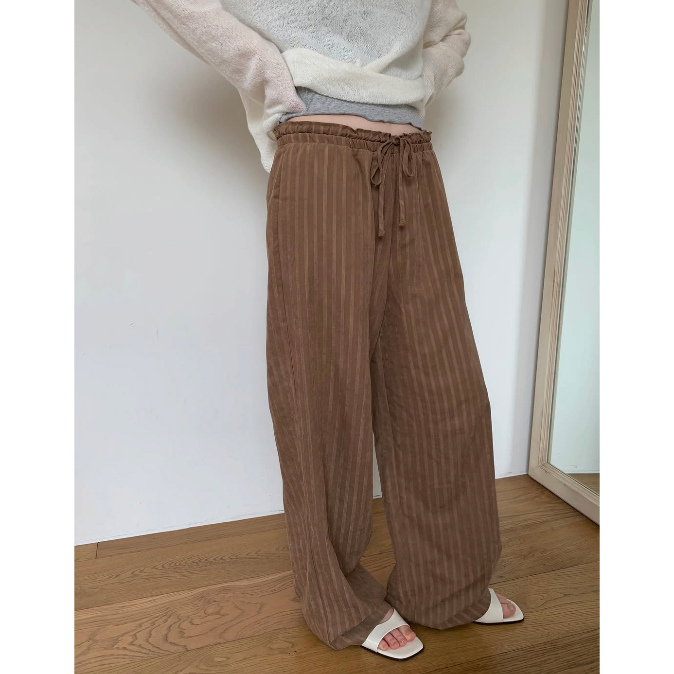 페루 헤링본 스트라이프 와이드 팬츠